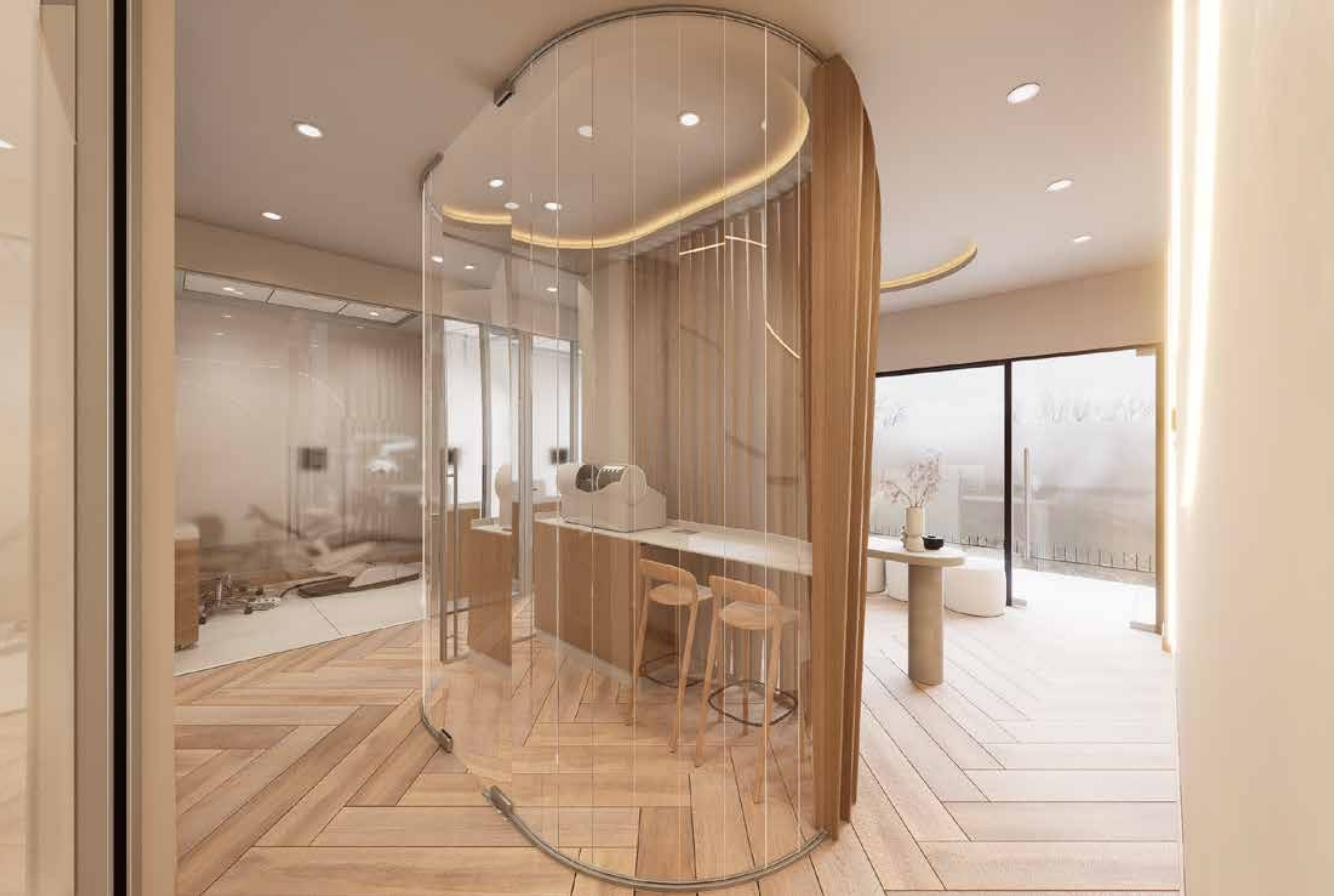 Interior de la clínica dental Humboldt en Maitencillo, recepción con diseño Japandi